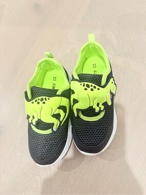 Carter's Black & Neon Green Dinosaur Slip-On Sneakers